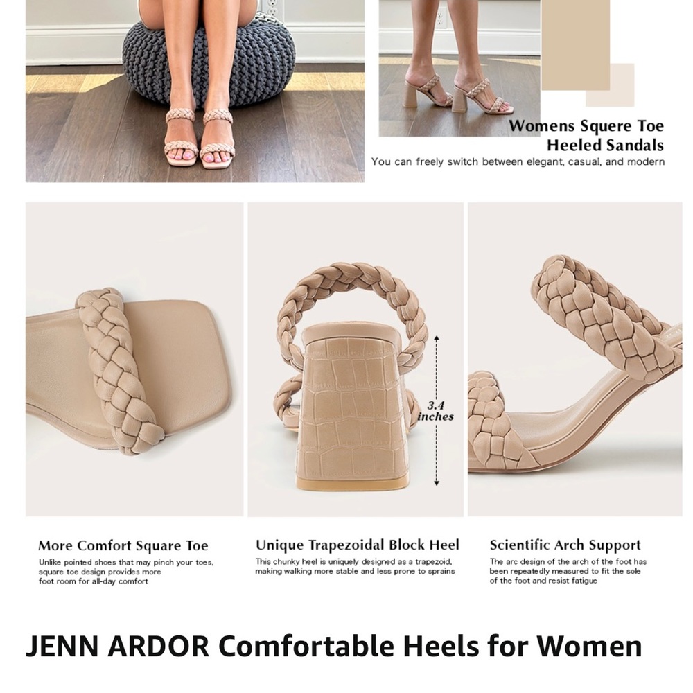 Women's Heeled Sandals Chunky Heel Square Toe Strappy Braided Sandals